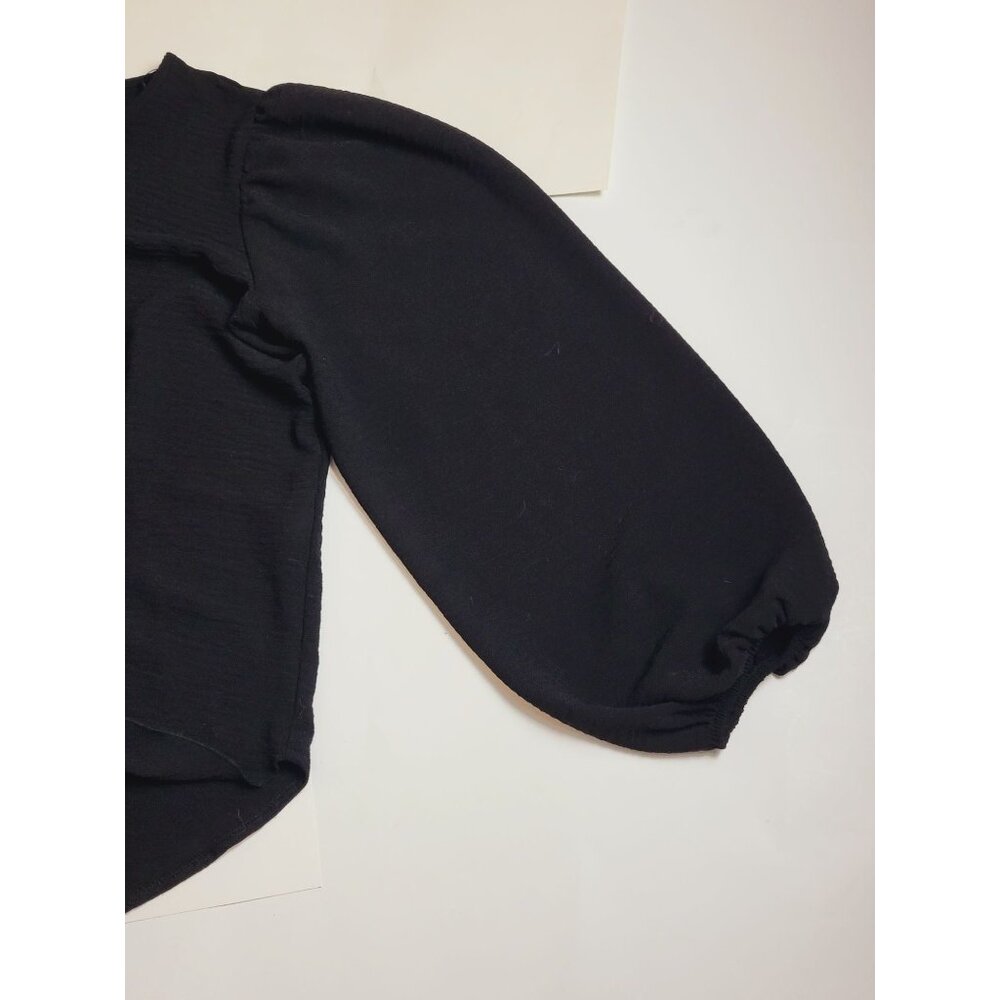 Zara Black Crossover Faux Wrap Balloon Sleeve Top Size Small - Picture 6 of 10